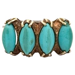 Bague vintage en or jaune 18 carats avec turquoise des années 1960