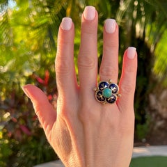1960's Turquoise Gemstone Enamel 14 Karat Yellow Gold Cocktail Estate Ring