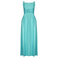 1960er Jahre Türkisfarbenes formelles Kleid aus Leinen und Seide