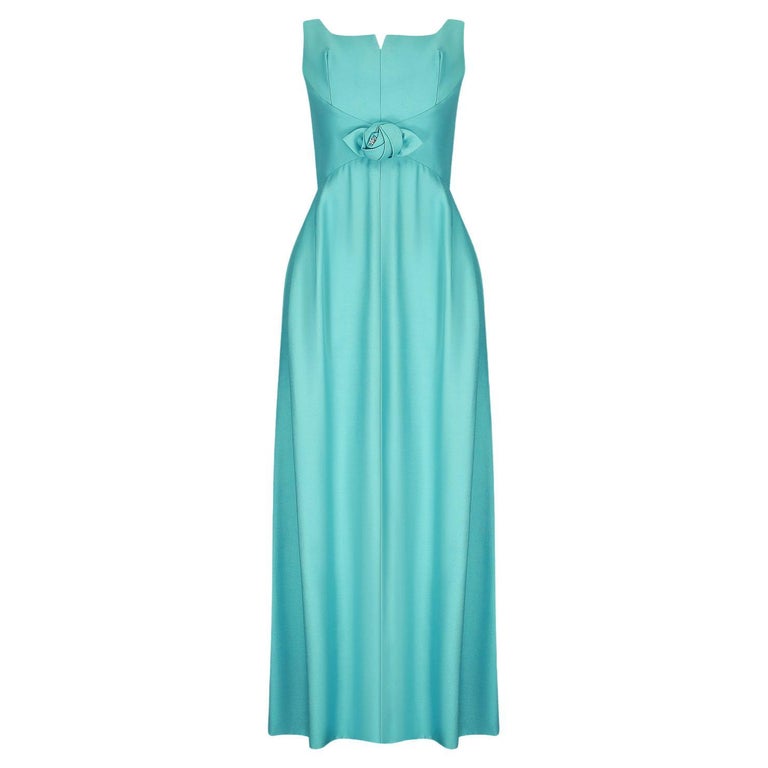 1960s Turquoise Linen And Silk Formal Dress