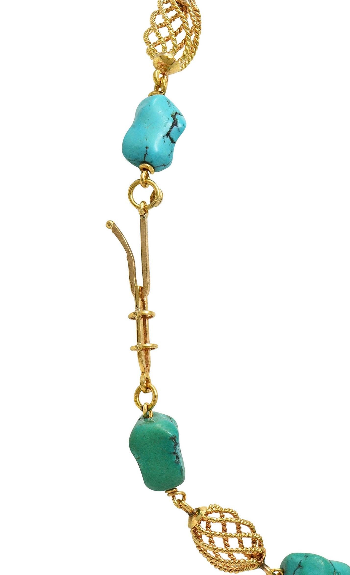 Collana a spirale in oro giallo 18 carati con pepita di turchese degli anni '60 in vendita 1