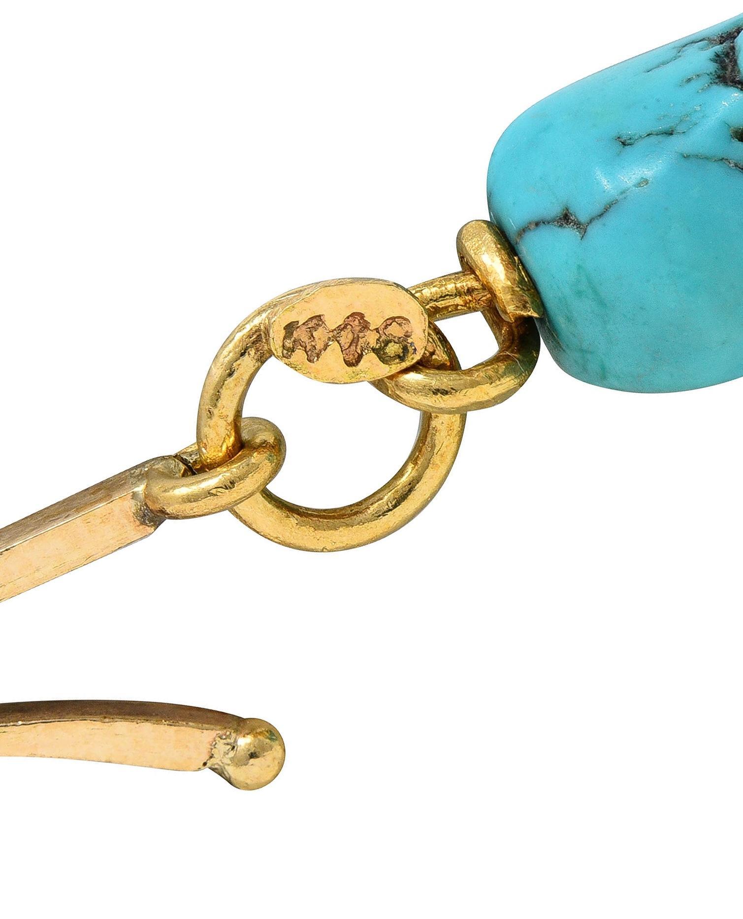 Collana a spirale in oro giallo 18 carati con pepita di turchese degli anni '60 in vendita 2