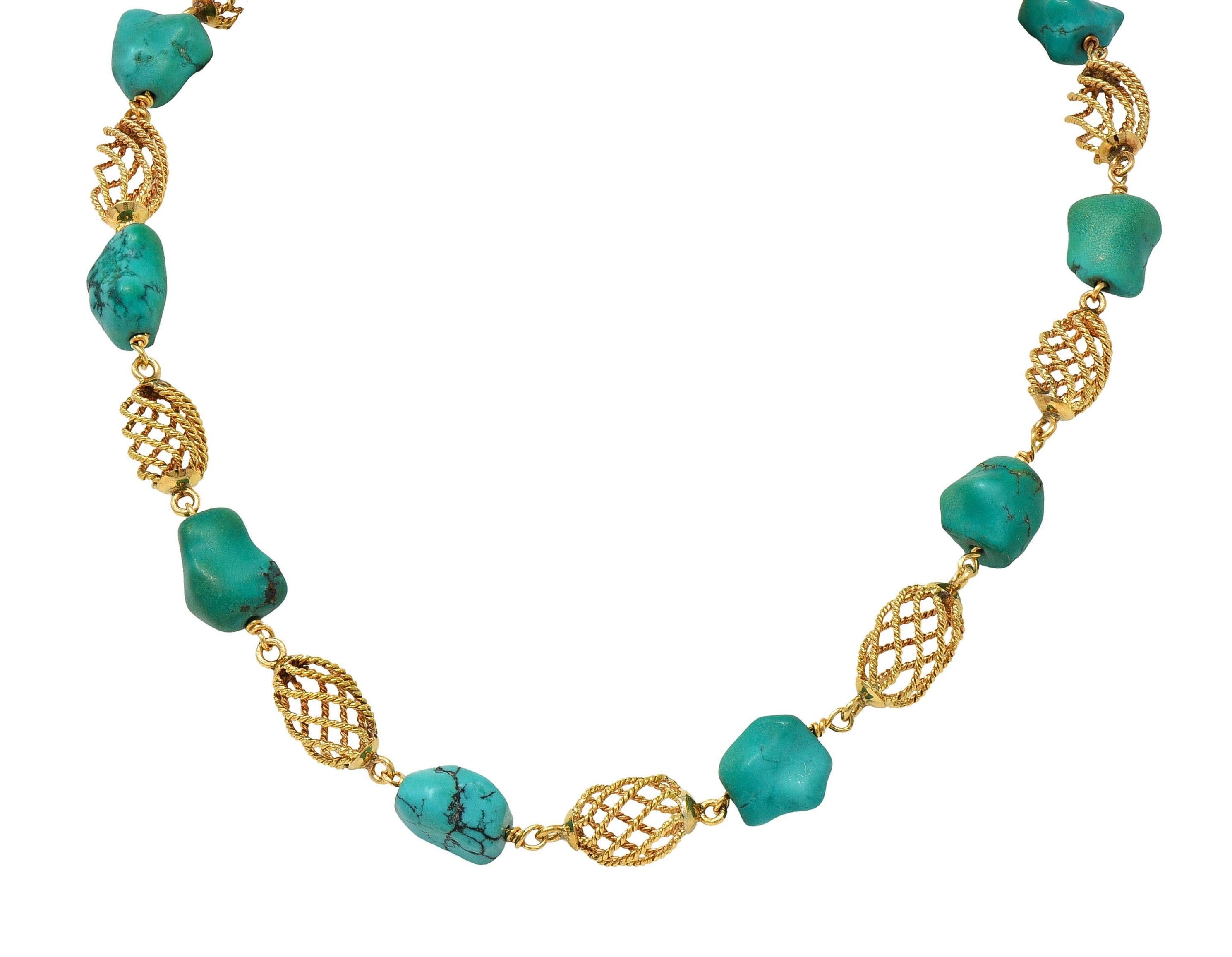 Collana a spirale in oro giallo 18 carati con pepita di turchese degli anni '60 in vendita 3