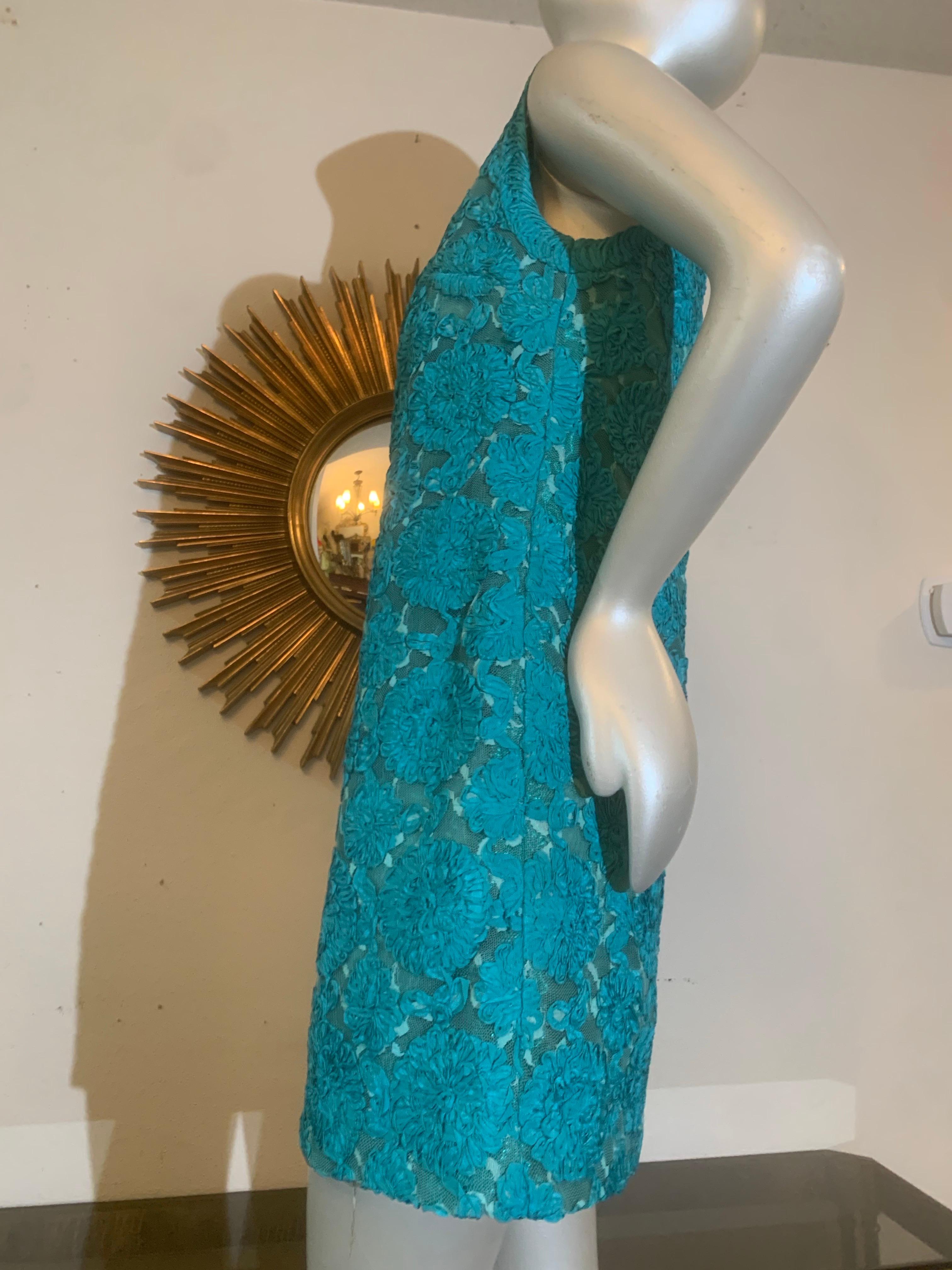 Donna 1960s Pizzo a nastri turchesi su tulle senza maniche in vendita
