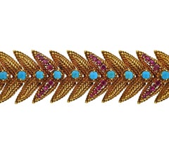 18k Gold Turquoise Ruby Bracelet 1970s