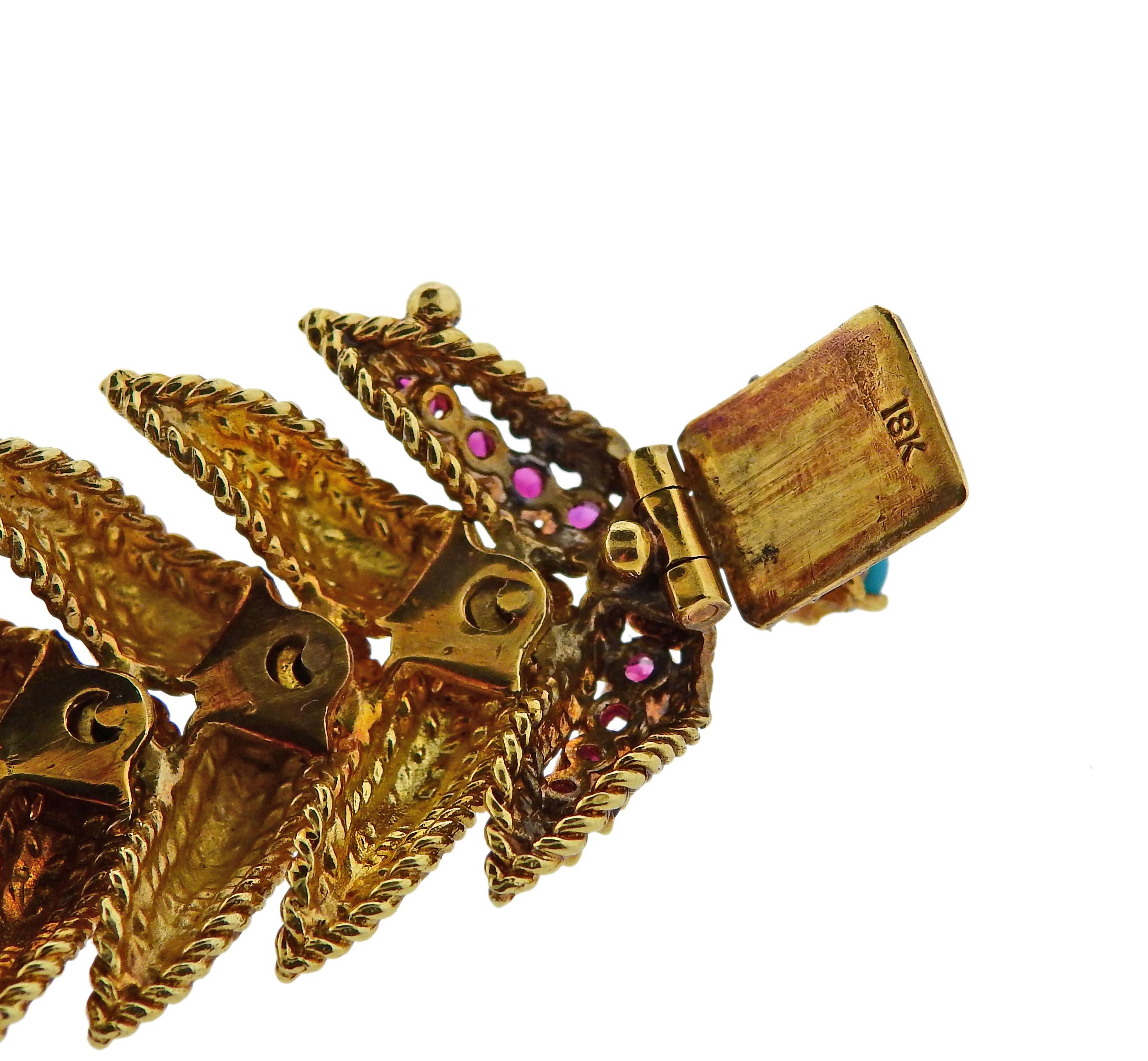 1960s Turquoise Ruby Gold Bracelet For Sale 1