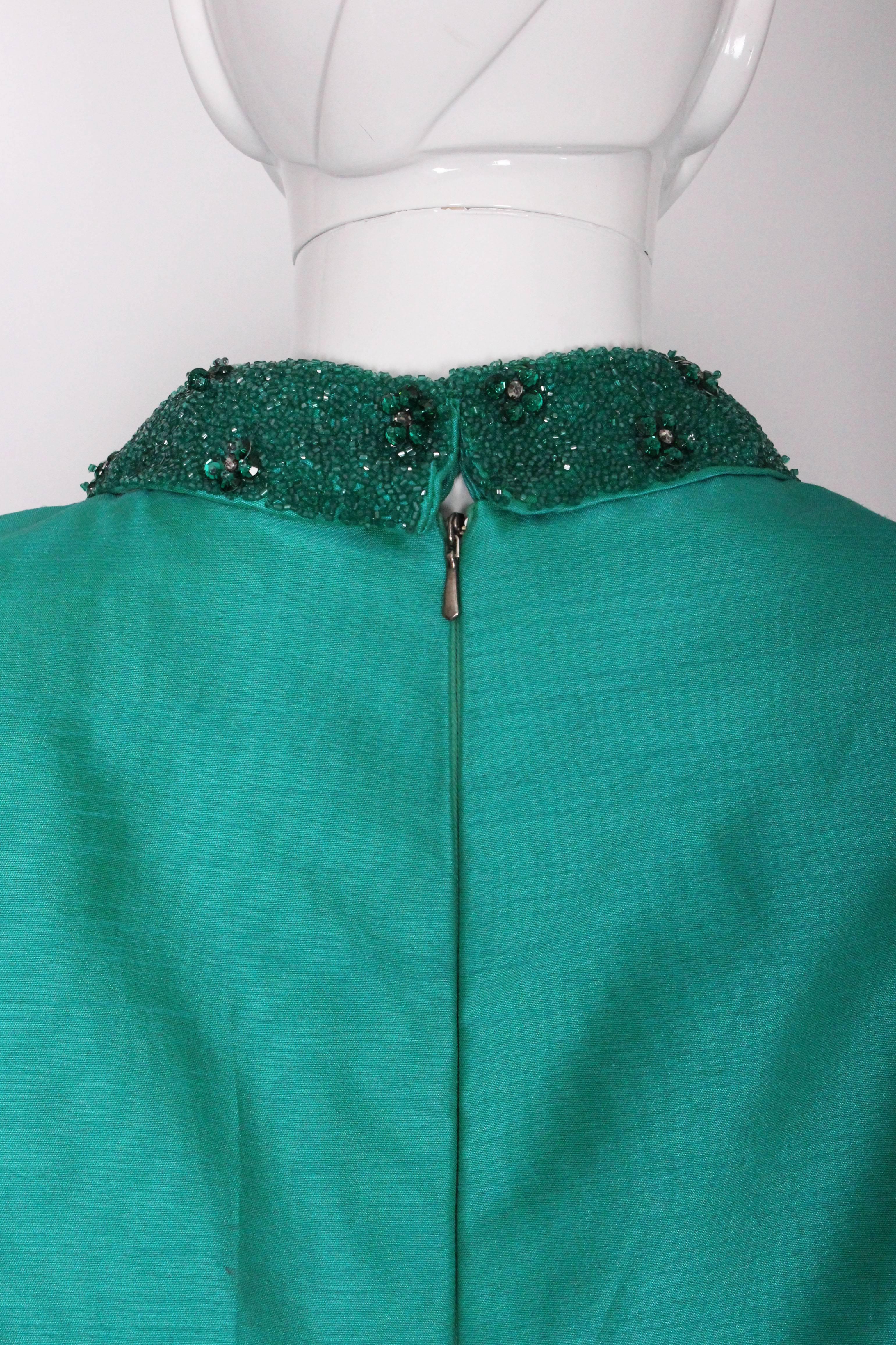 1960s Turquoise Silk Beaded Collar Shift Top by Peter Barron 1