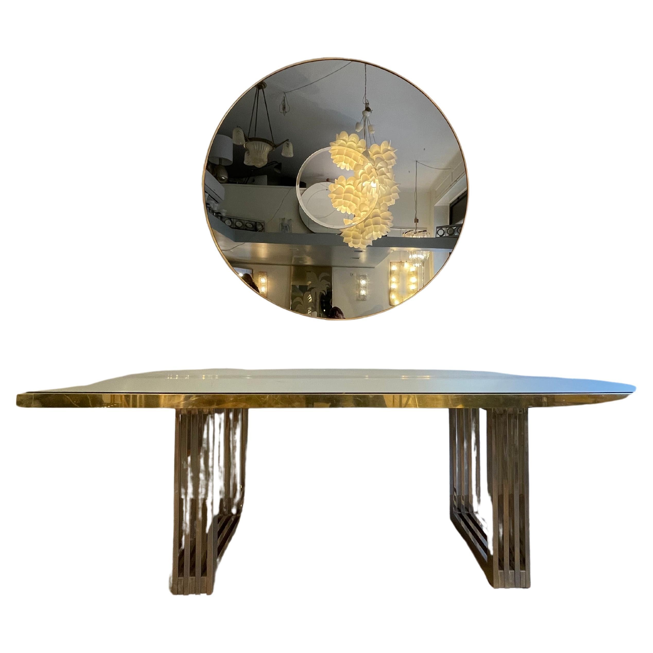 1960s Turri Milano Brass Table With Glass Top For Sale