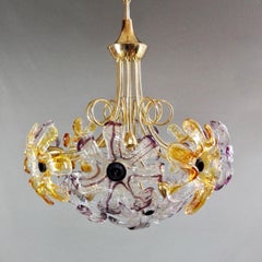 1960s Mazzega Twelve-Light Chandelier with Flower-Shaped Murano Art Glass Shades