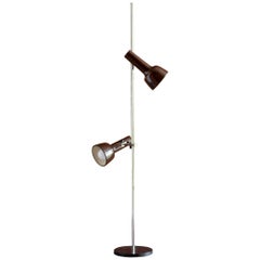 Vintage 1960s Twin Adjustable Spotlight Floor Lamp in Chrome and Brown