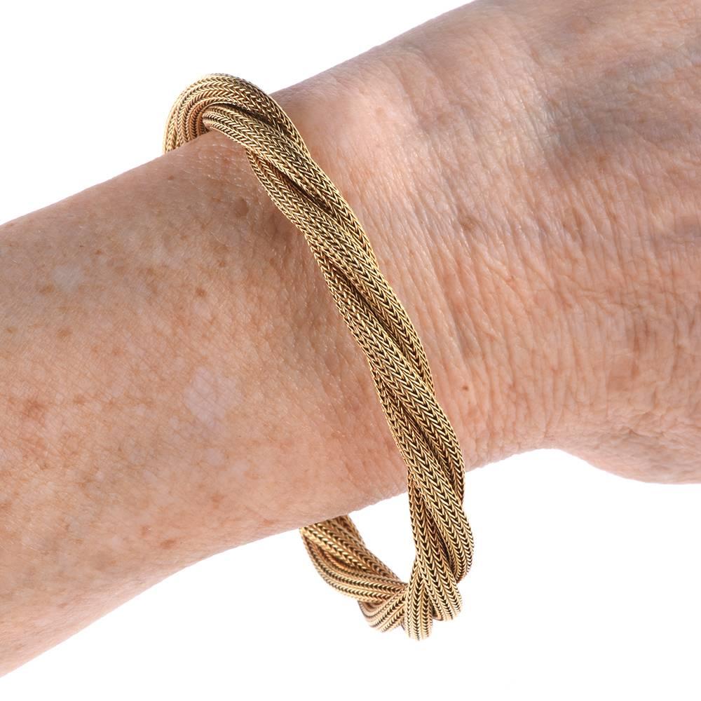 Retro 1960s Twisted Rope Matted Yellow Gold Mesh Bracelet