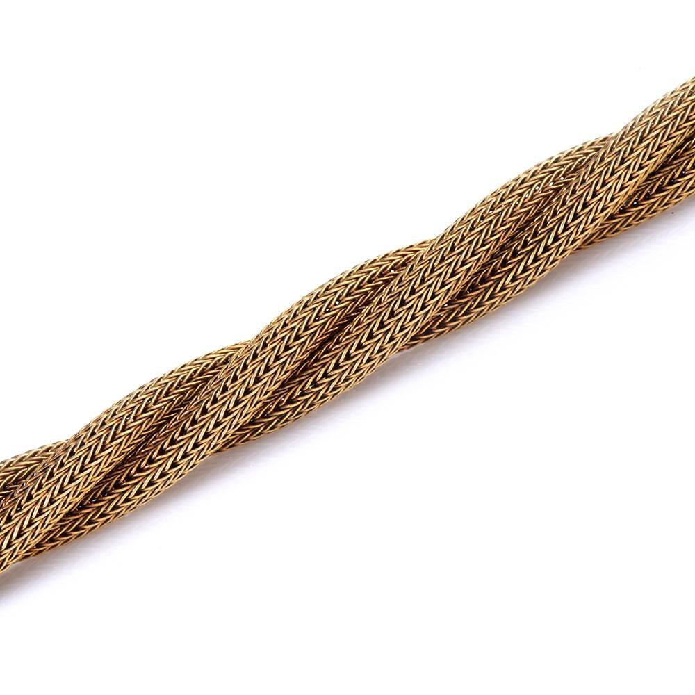 1960s Twisted Rope Matted Yellow Gold Mesh Bracelet In Excellent Condition In Miami, FL