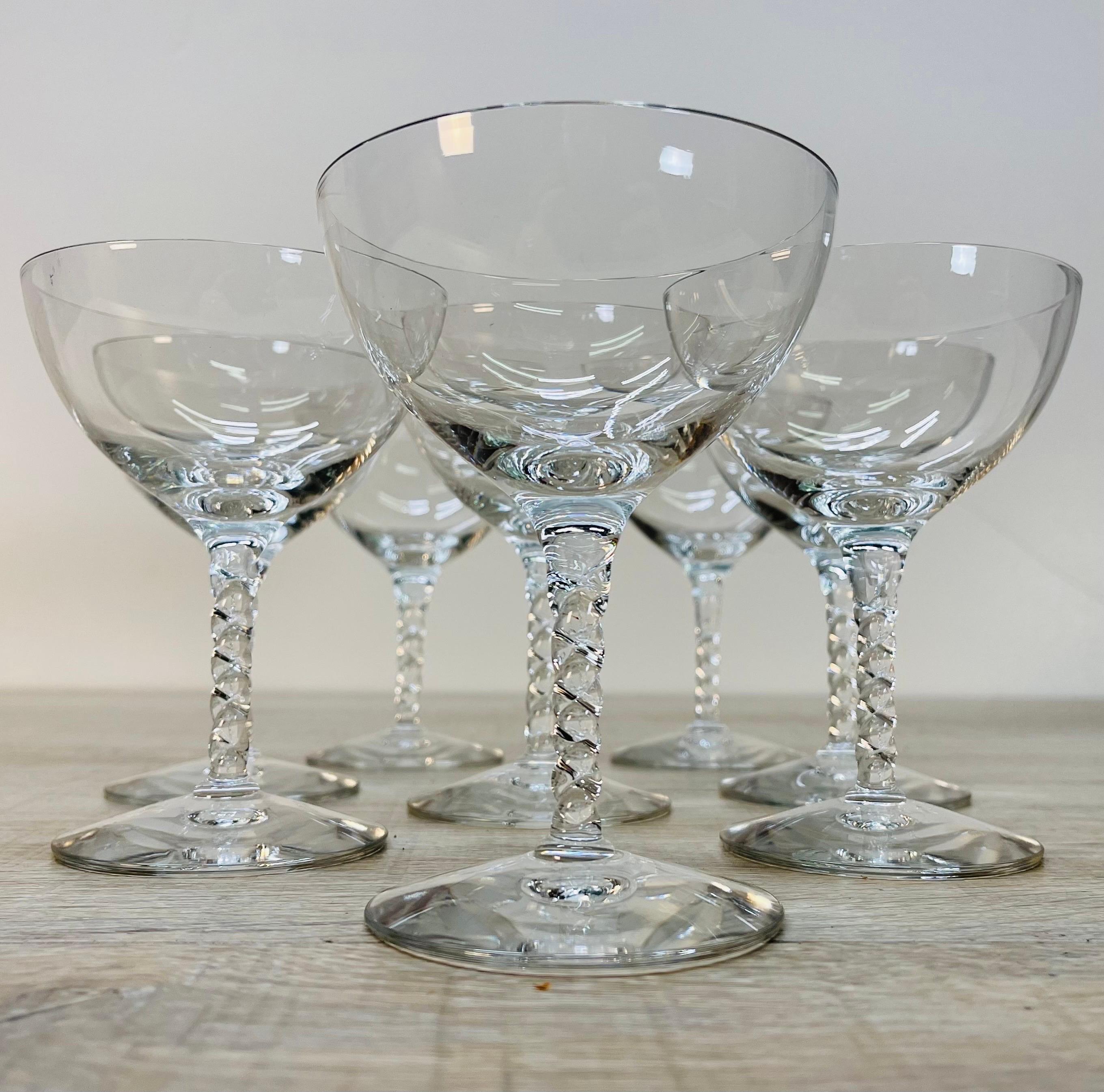 1960s Twisted Stem Glass Coupes, Set of 8 For Sale 1