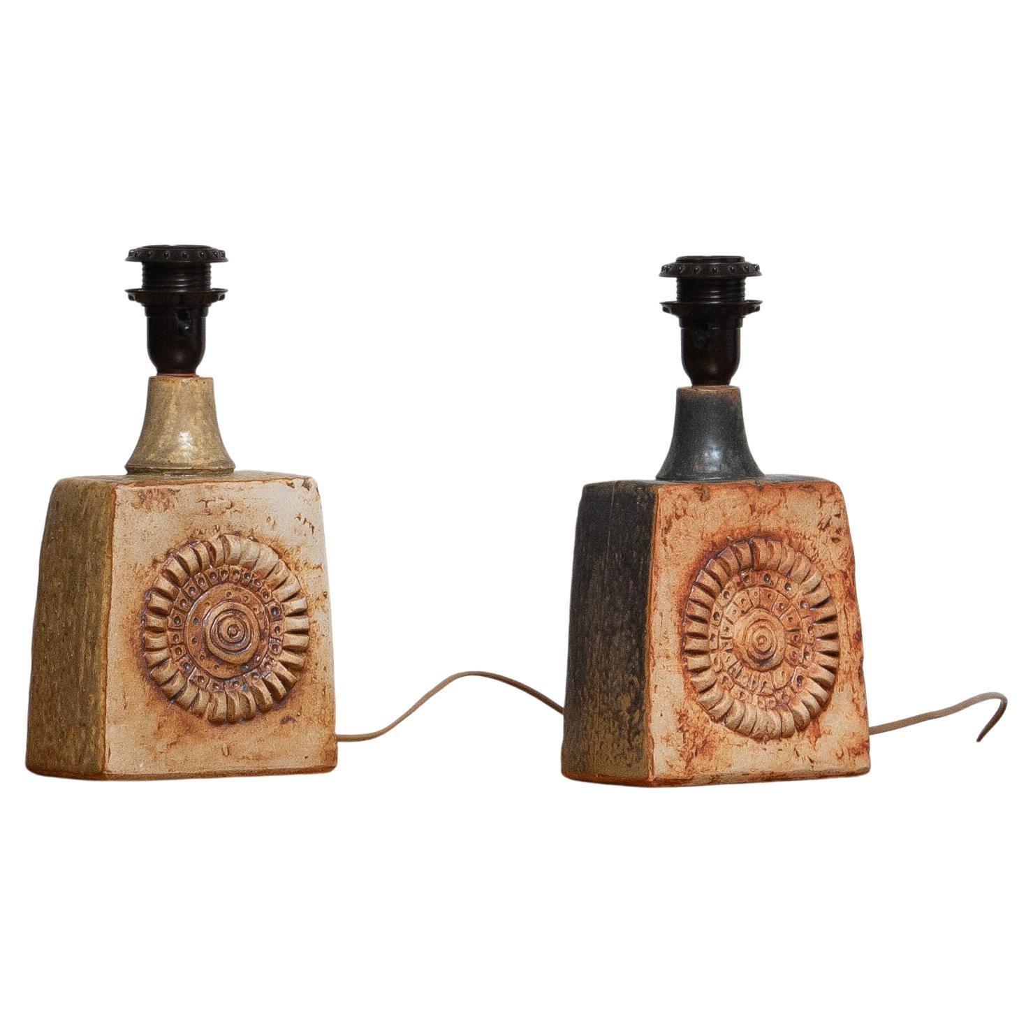 1960s, Two Brutalist Terracotta Pottery Table Lamps by Bernard Rooke, England