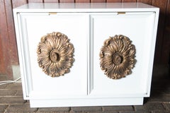 1960s Two Door White Credenza with Large Gold Medallion Knobs