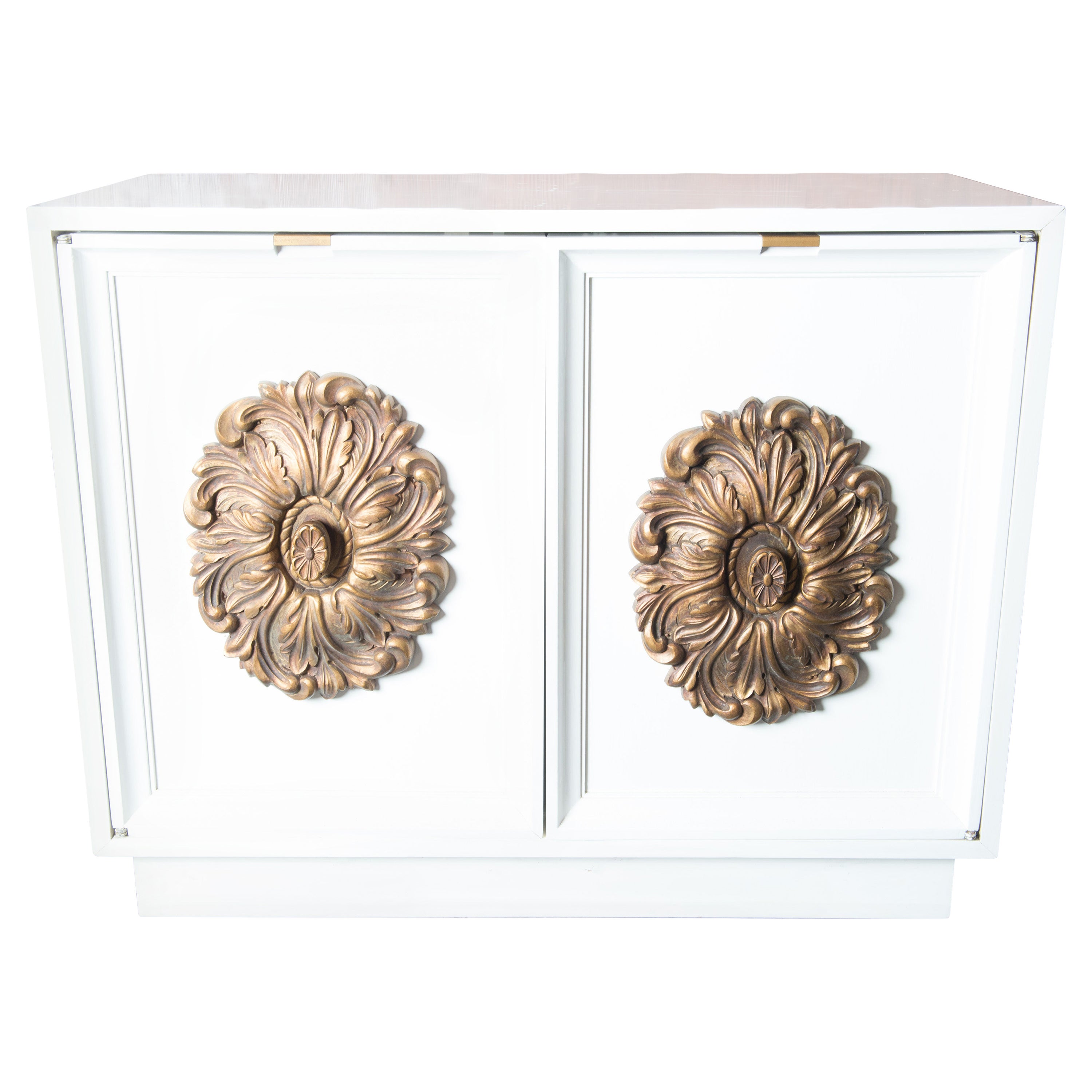 1960s Two Door White Credenza with Large Gold Medallion Knobs