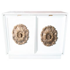 1960s Two Door White Credenza with Large Gold Medallion Knobs