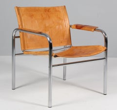 1960s , Two Leather and Tubular Steel Arm Chair 'Klinte' by Tord Björklund