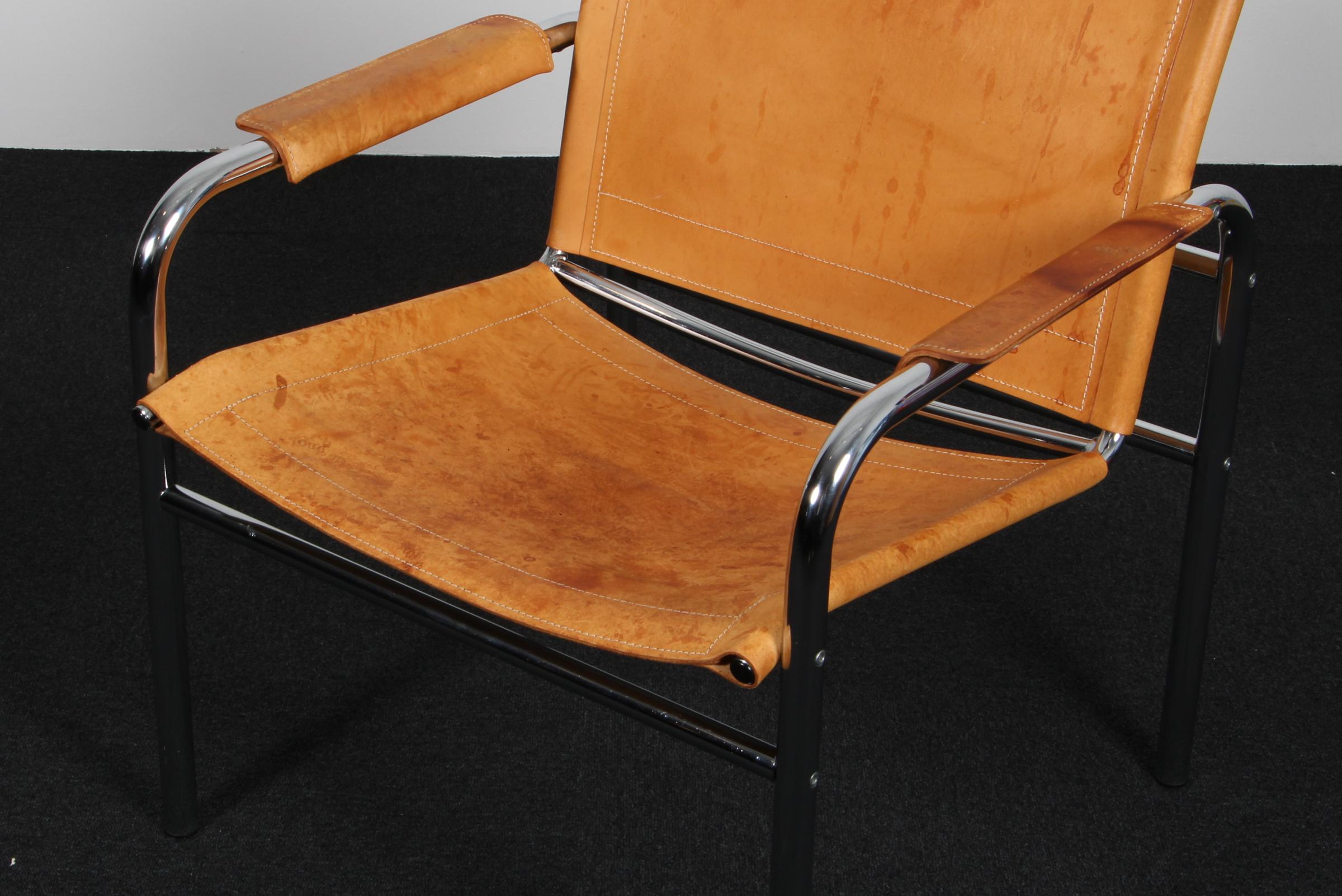 1960s , Two Leather and Tubular Steel Arm Chair 'Klinte' by Tord Björklund In Good Condition For Sale In Esbjerg, DK