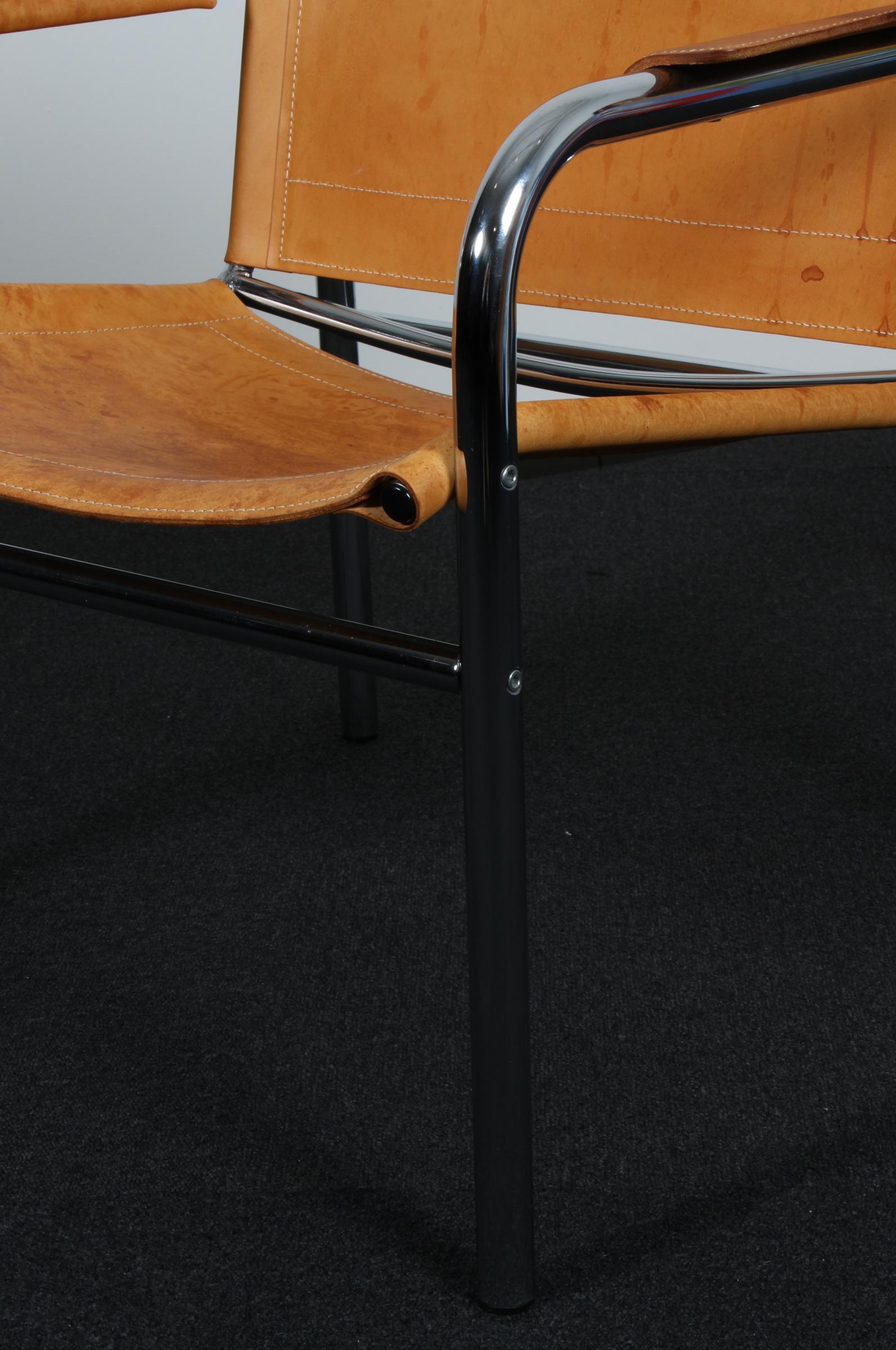 Mid-20th Century 1960s , Two Leather and Tubular Steel Arm Chair 'Klinte' by Tord Björklund For Sale