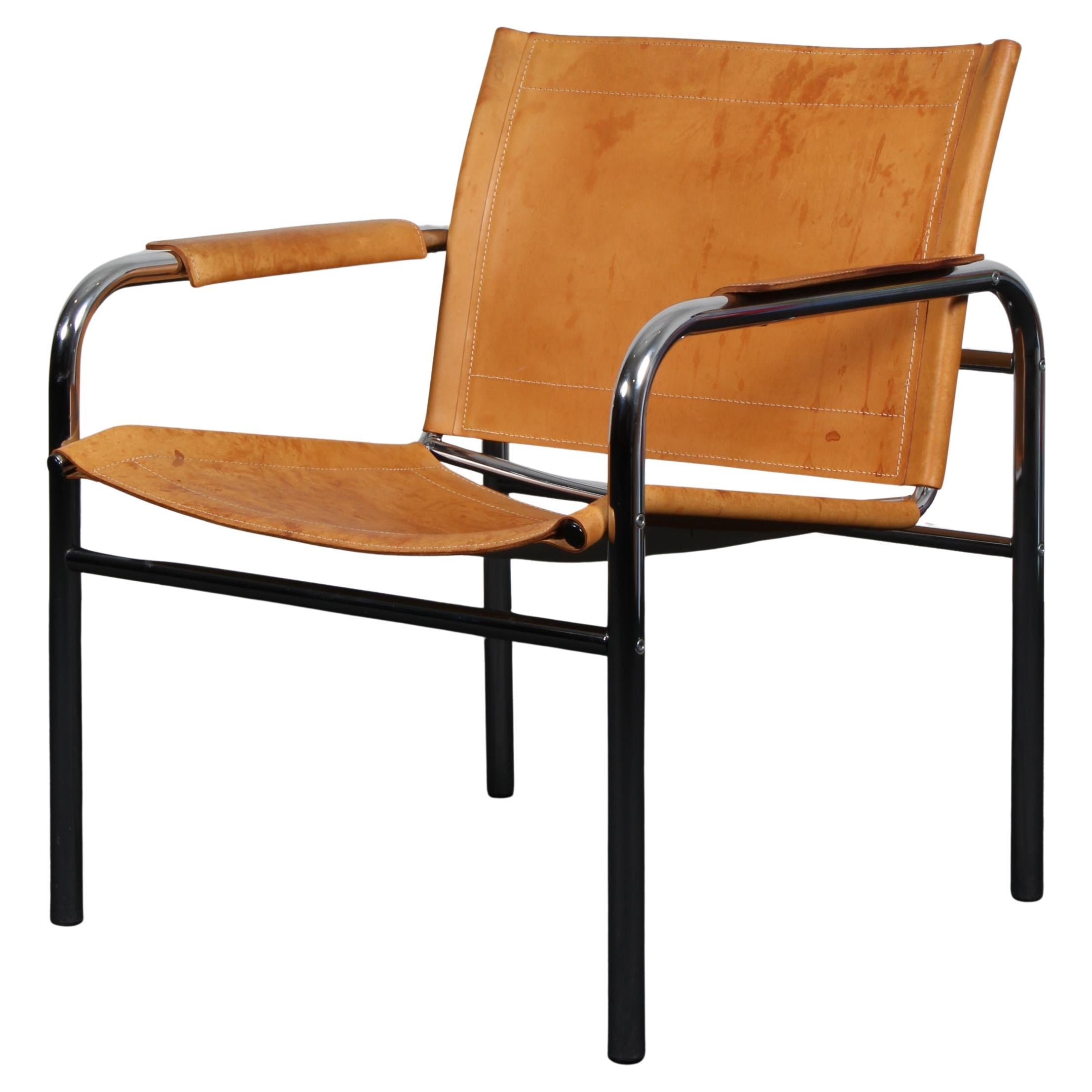 1960s , Two Leather and Tubular Steel Arm Chair 'Klinte' by Tord Björklund For Sale