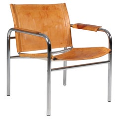 1960s , Two Leather and Tubular Steel Arm Chair 'Klinte' by Tord Björklund