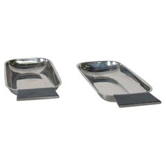 1960s Two Petite Stainless Steel Serving Trays Handled Side Tray made ITALY