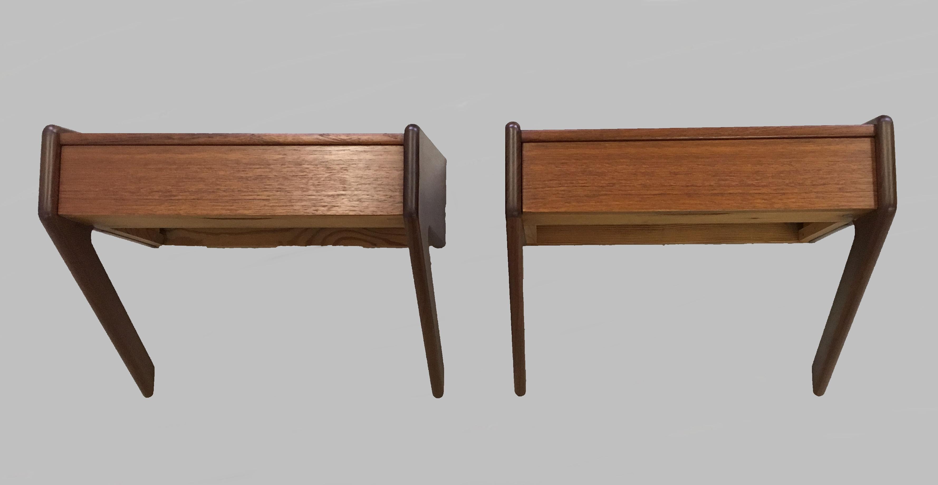 1960s Set of two Danish Sigfred Omann floating nightstands in teak by Oelholm

A pair of floating nightstands or shelves in teak, each with a single drawer, designed by Sigfred Omann for Ølholm Møbelfabrik. The nightstands feature a simple