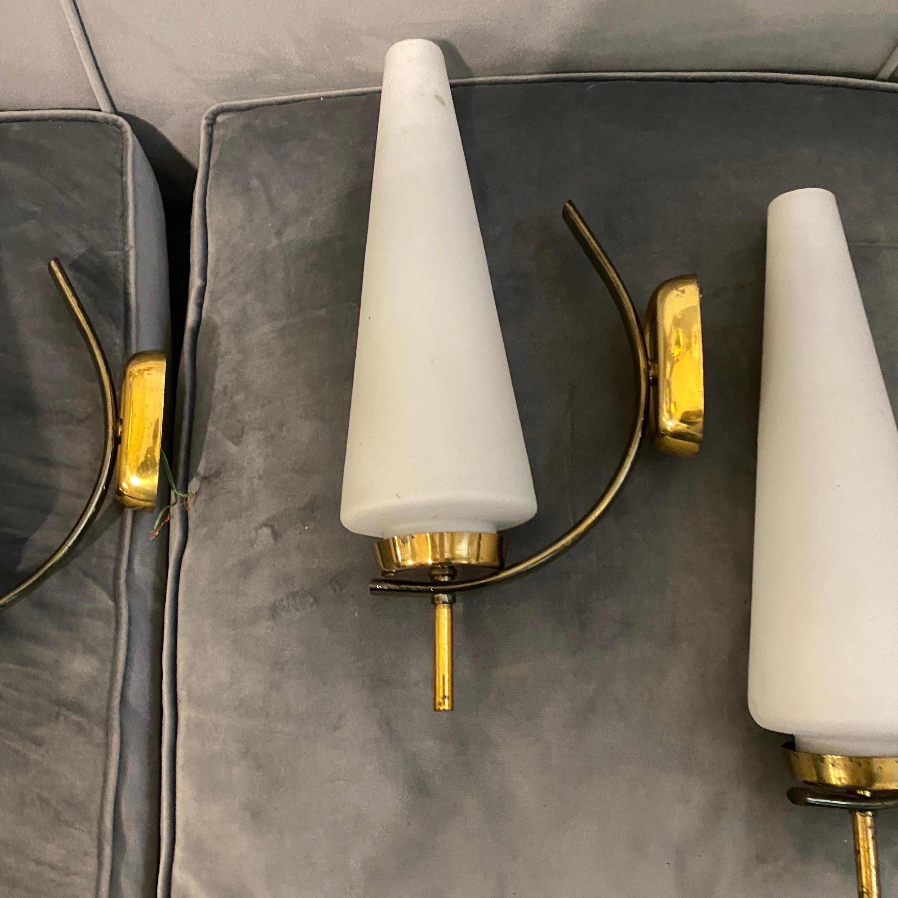 20th Century 1960s Set of Two Stilnovo Style Mid-Century Modern Italian Wall Sconces For Sale