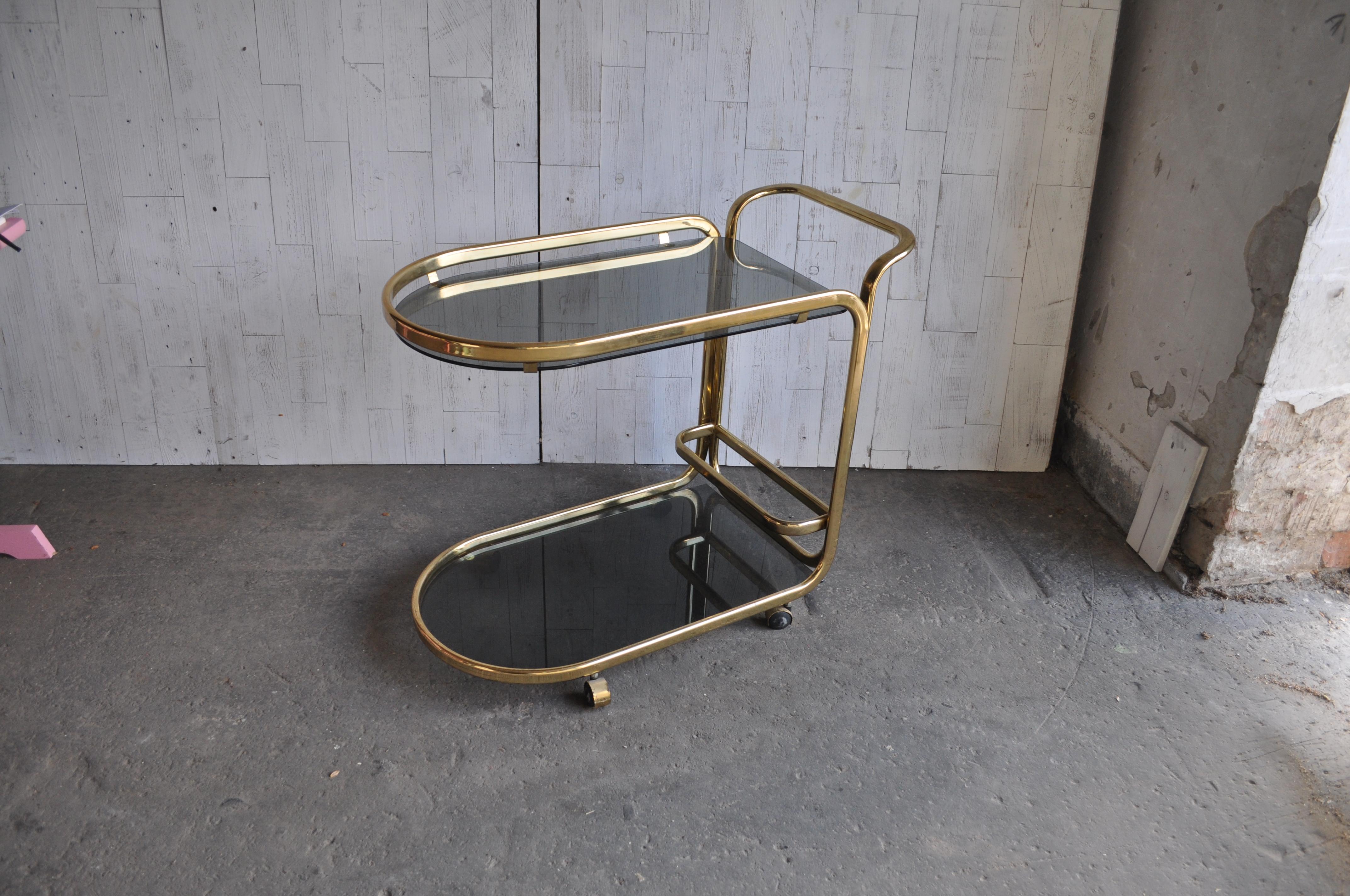 1960s Two-Tier Brass French Bar Cart For Sale 5