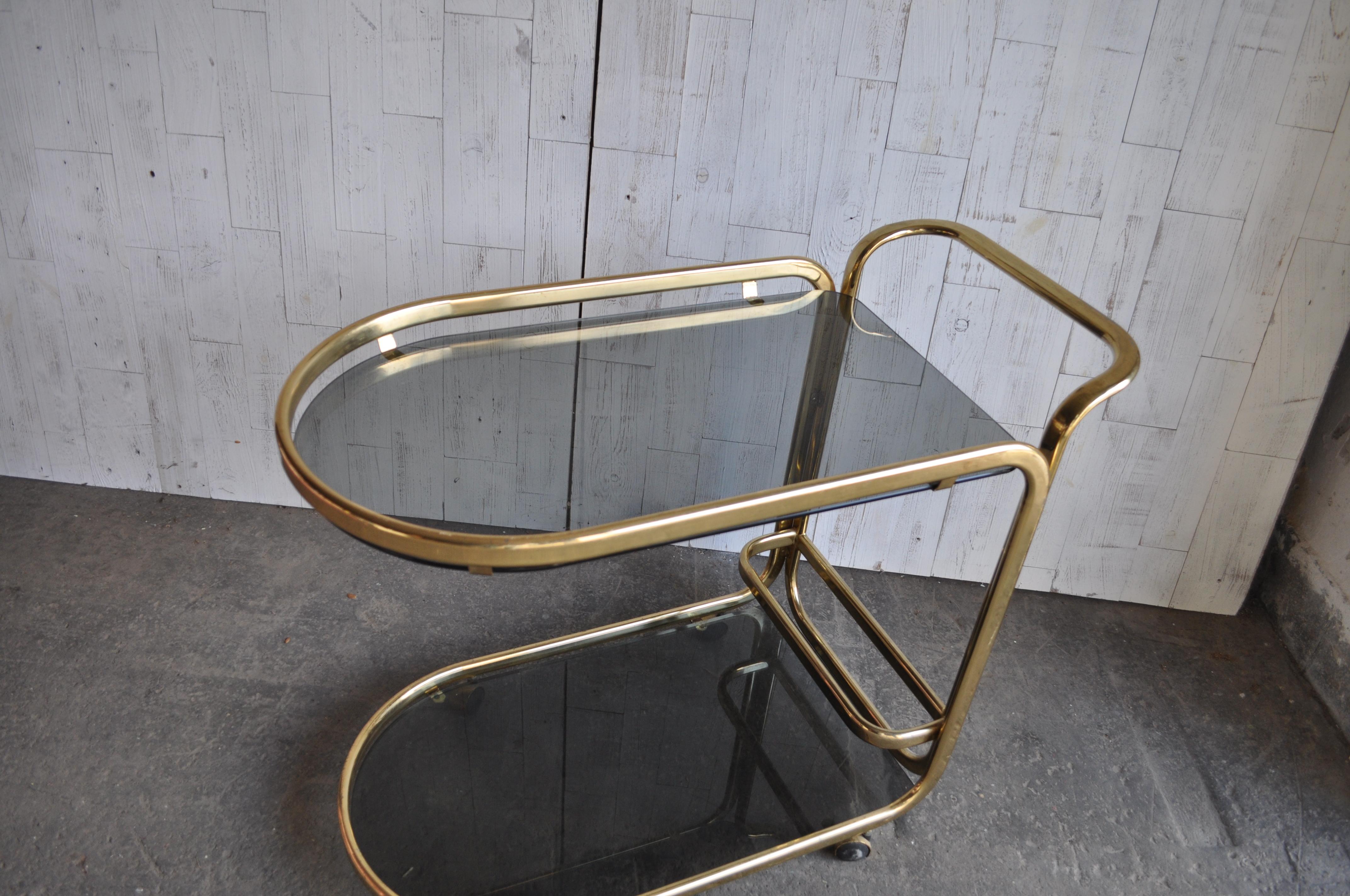 Mid-Century Modern 1960s Two-Tier Brass French Bar Cart For Sale