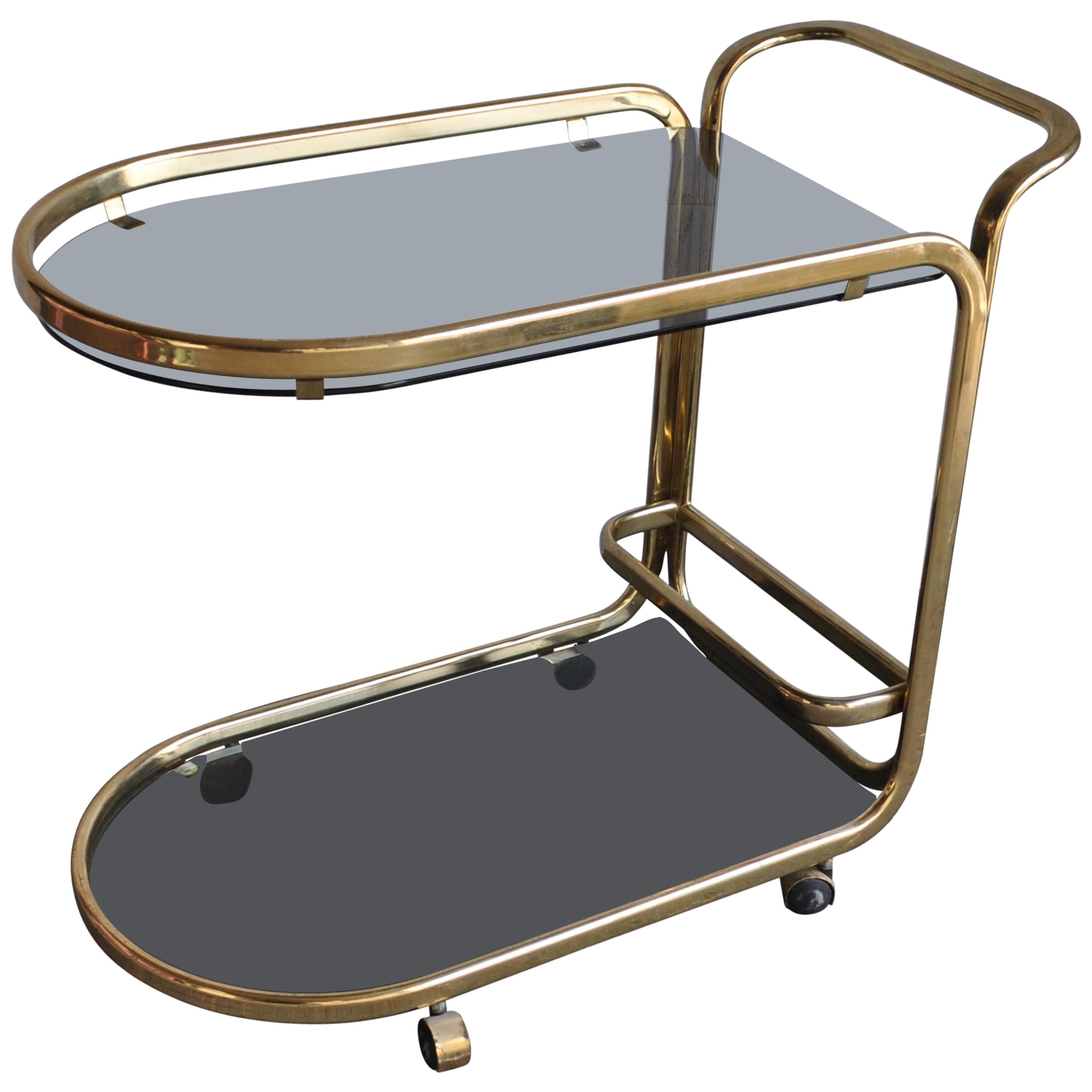 1960s Two-Tier Brass French Bar Cart For Sale