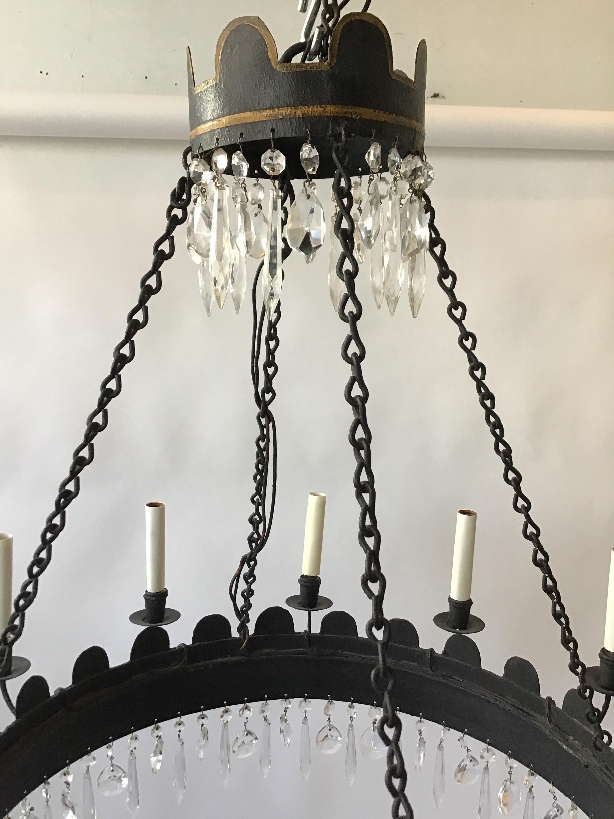 1960s Two-Tier Tole/Crystal Chandelier For Sale 1