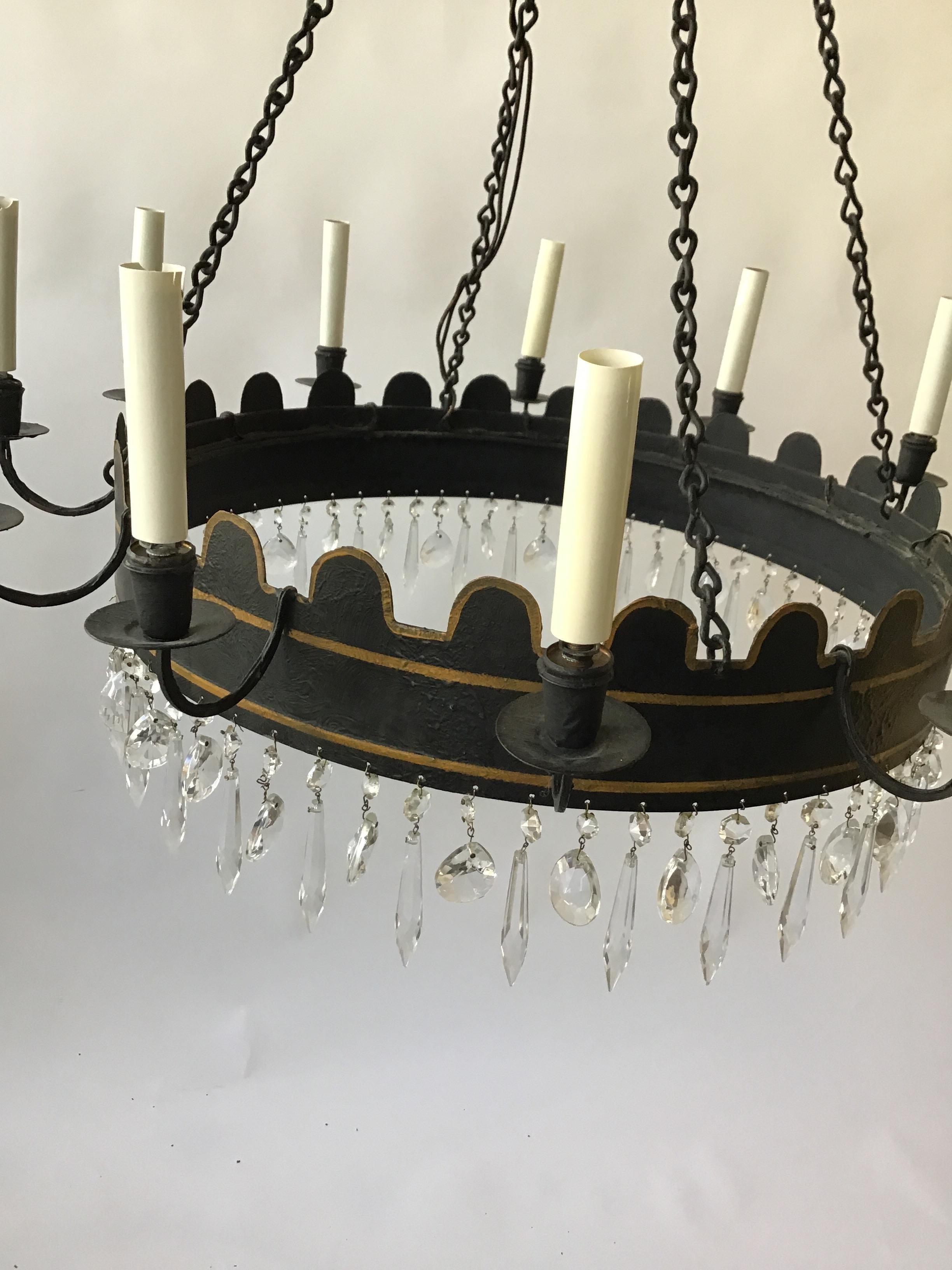 1960s Two-Tier Tole/Crystal Chandelier For Sale 2