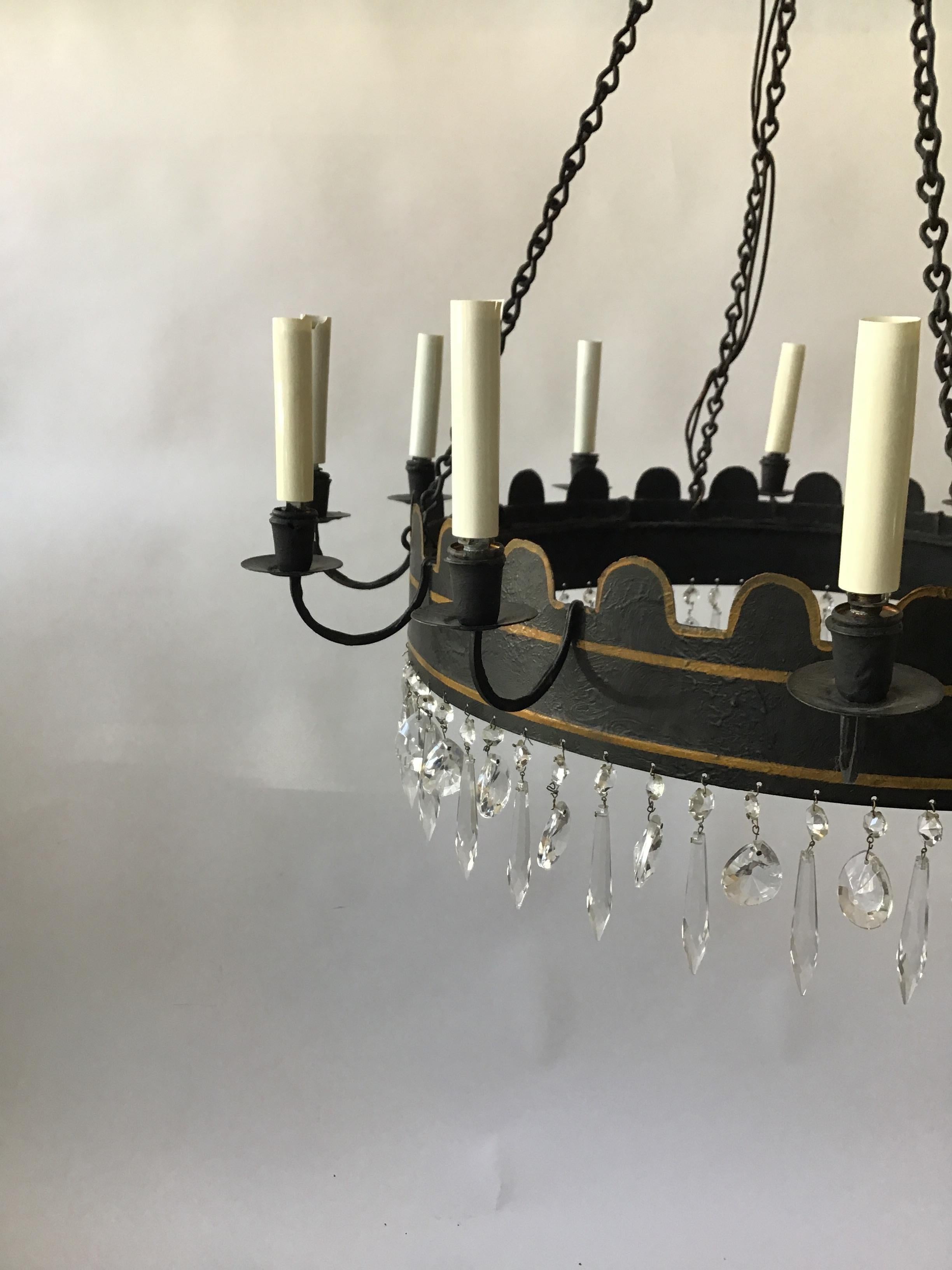 1960s Two-Tier Tole/Crystal Chandelier For Sale 3