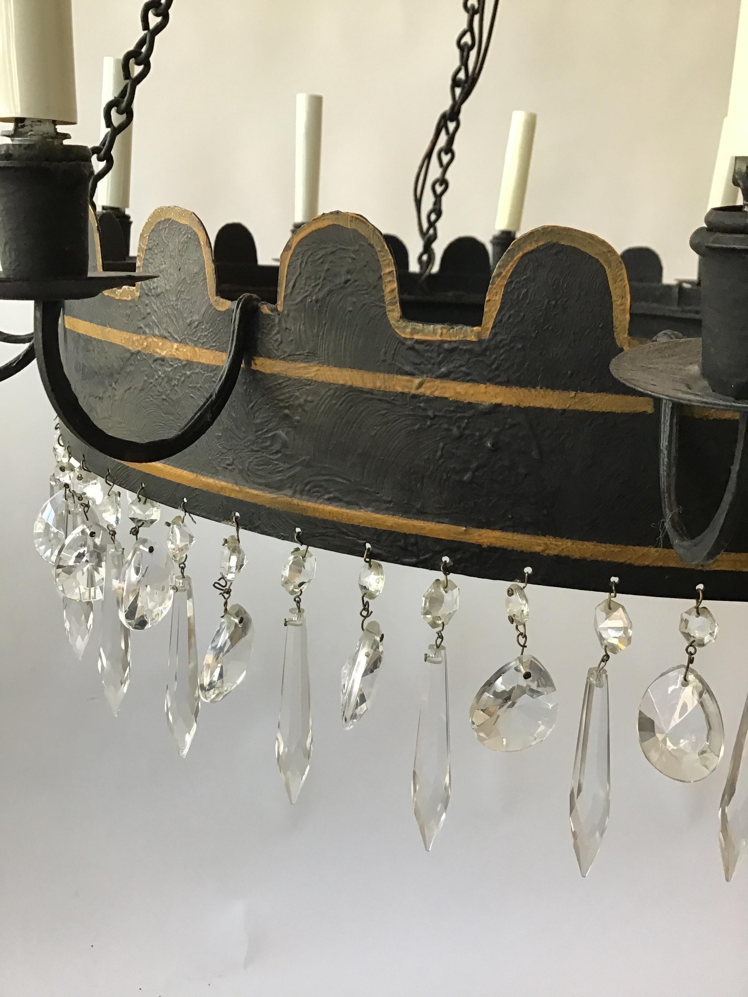 1960s Two-Tier Tole/Crystal Chandelier For Sale 4