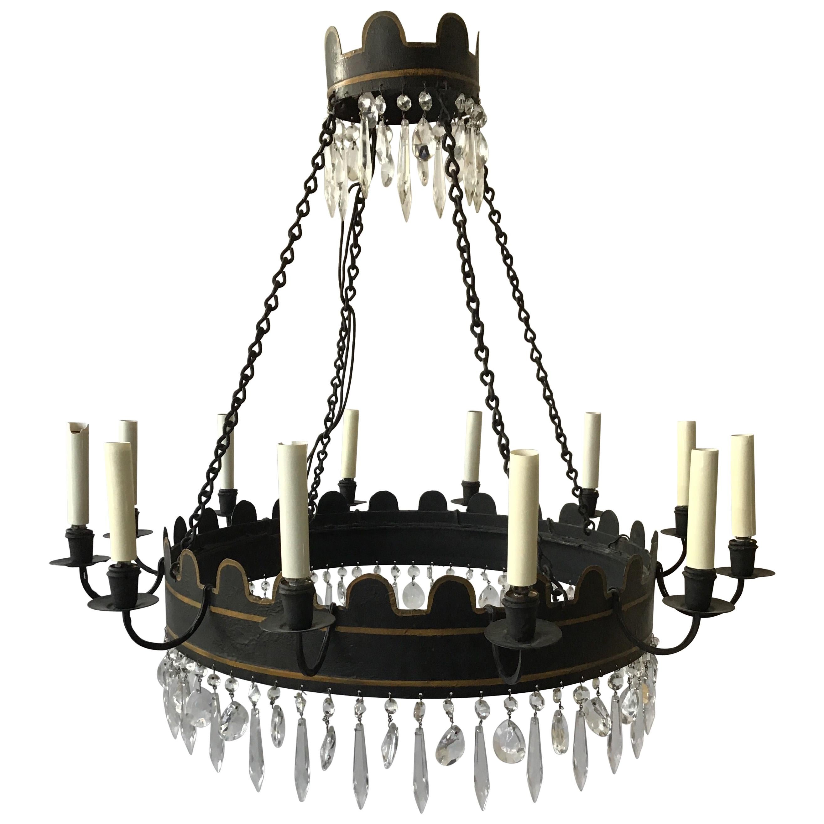 1960s Two-Tier Tole/Crystal Chandelier For Sale