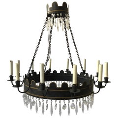 1960s Two-Tier Tole/Crystal Chandelier
