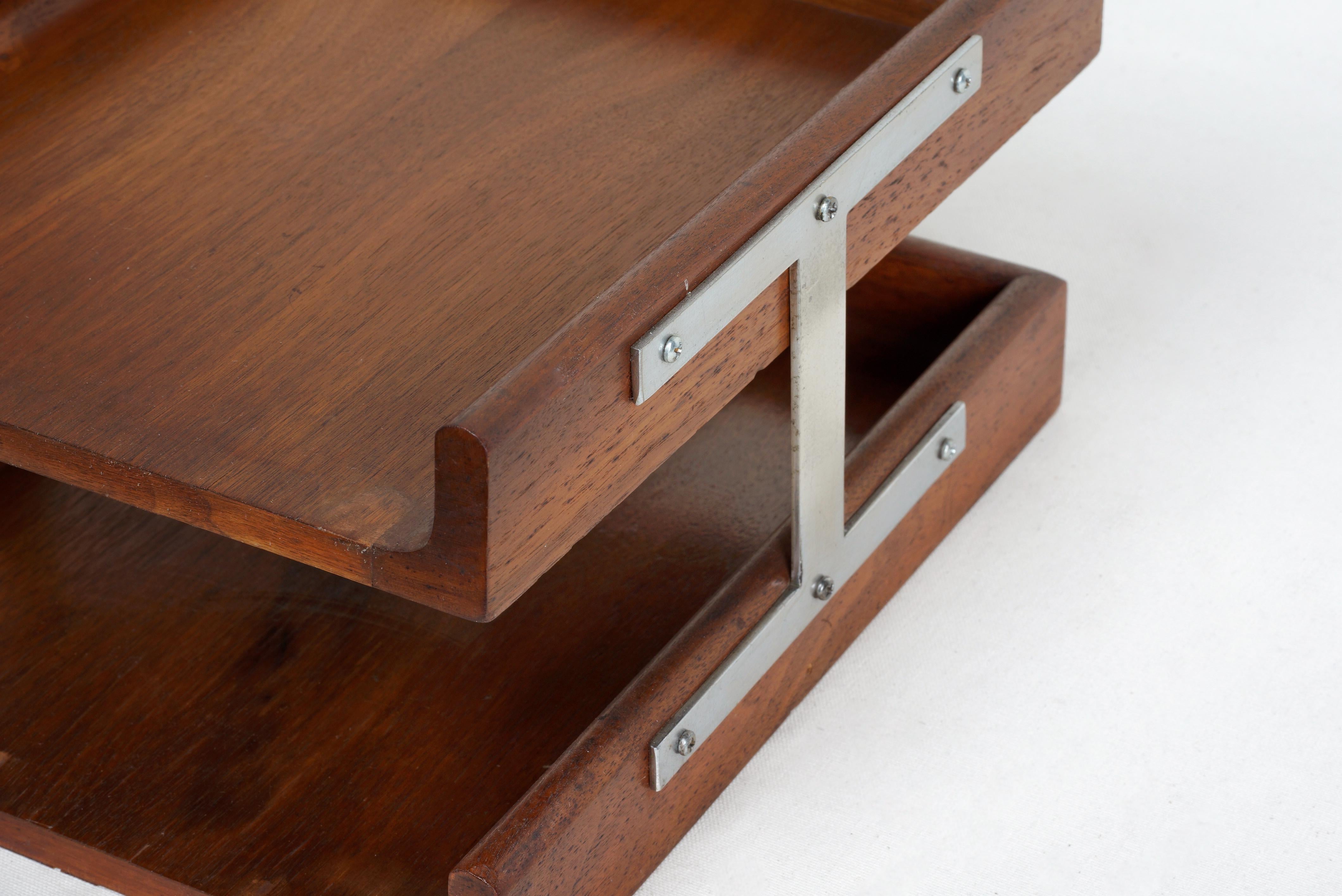American 1960s Two-Tier Walnut Paper Tray