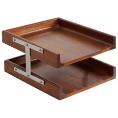 1960s Two-Tier Walnut Paper Tray