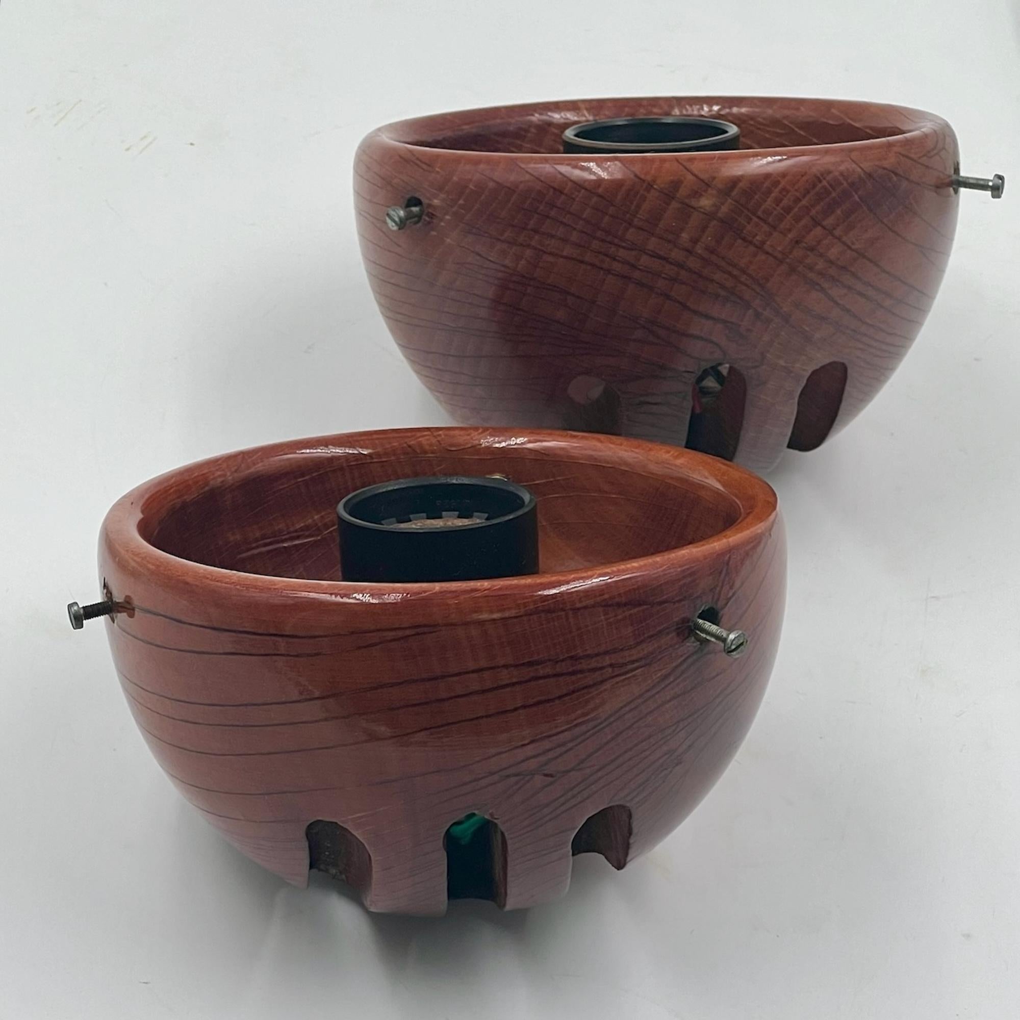 1960s UFO Lamps Pair – Iconic Space Age Design with Wood Base and Opaline Glass 4