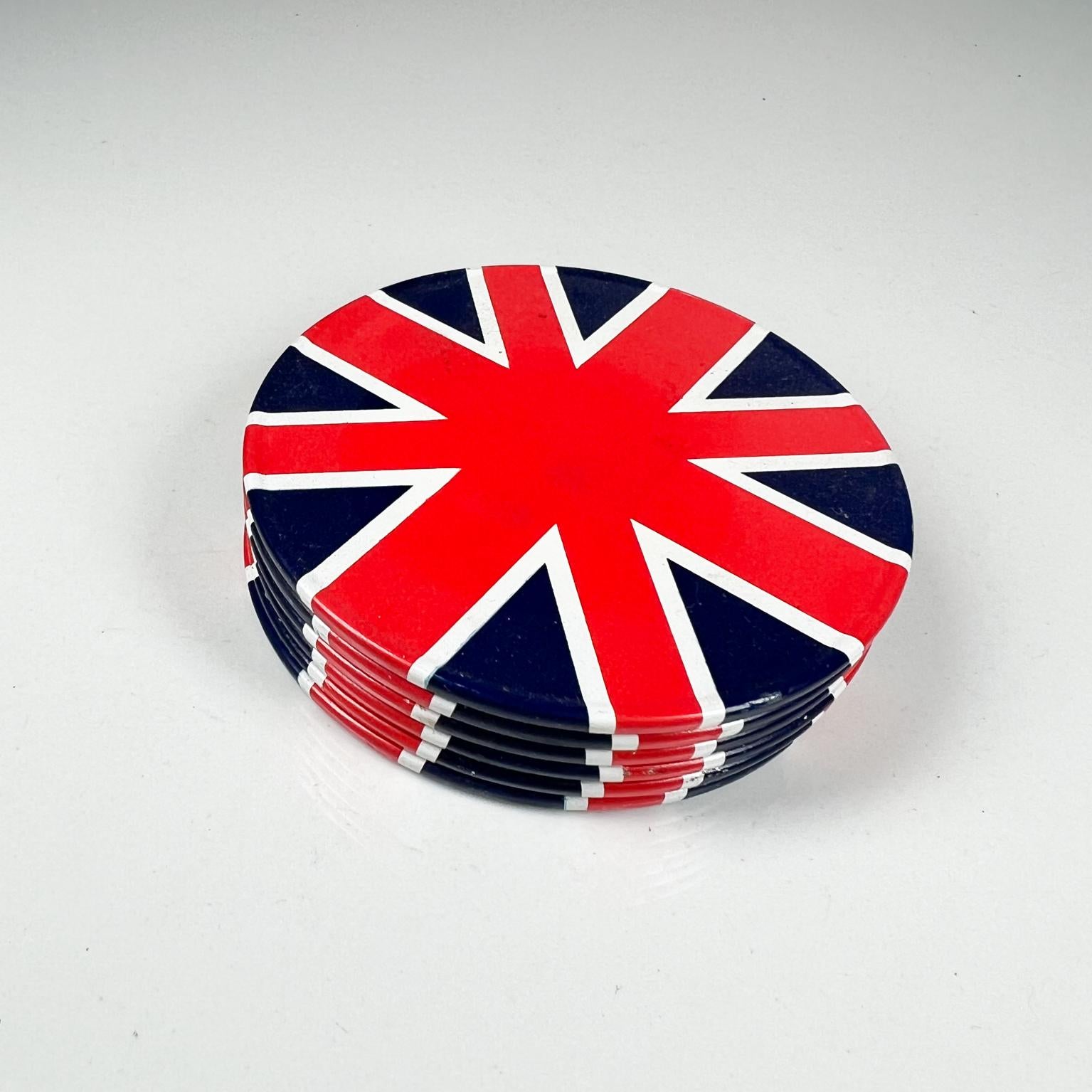 1960s UK Vintage British bar coasters union jack set of six
Cork Backside
3.5 diameter x .1.3 tall
Original preowned vintage condition
See images please.
 
