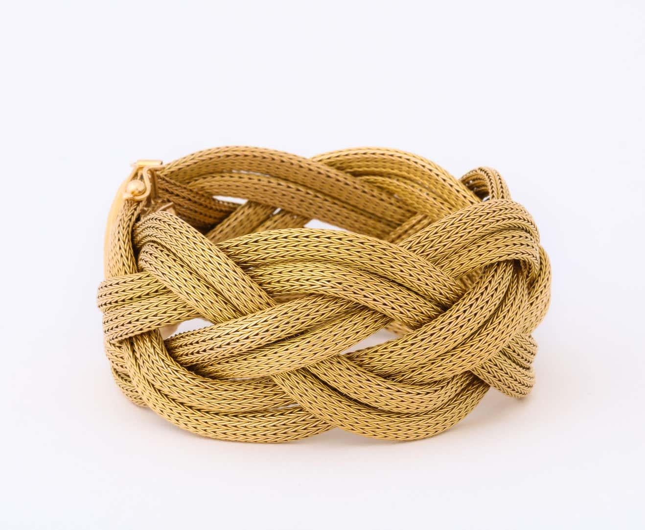 1960's Ultra Wide Twisted and Braided Flexible Gold Mesh Bracelet 6