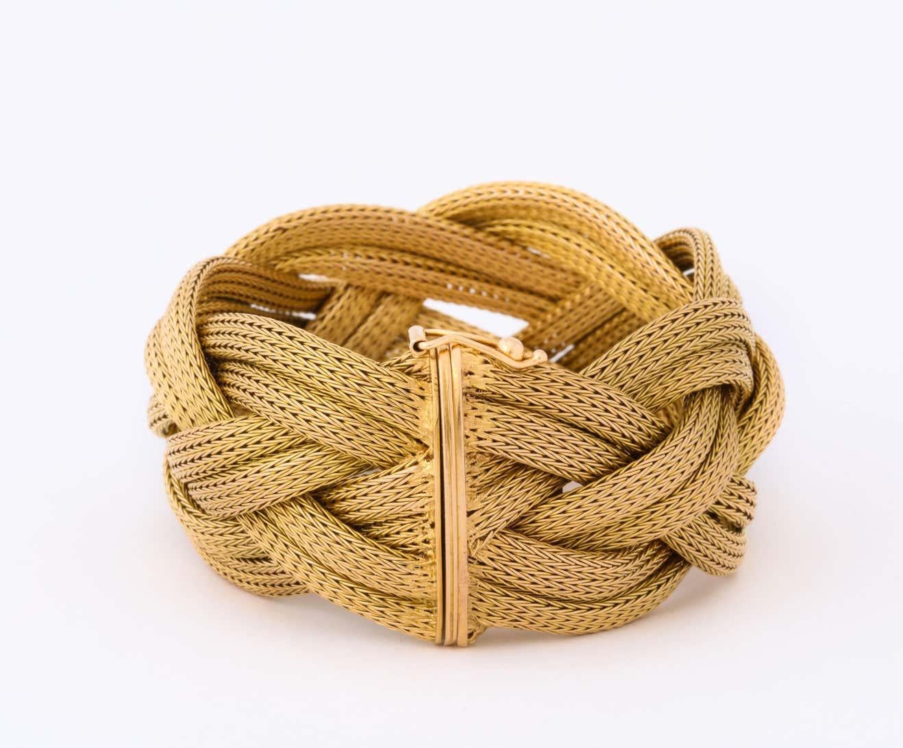 1960's Ultra Wide Twisted and Braided Flexible Gold Mesh Bracelet 7