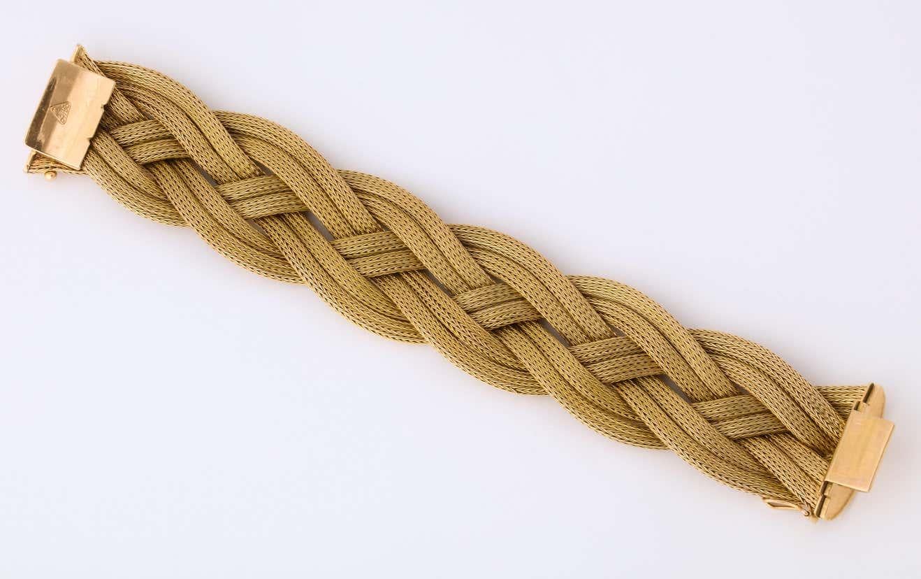 1960's Ultra Wide Twisted and Braided Flexible Gold Mesh Bracelet 8