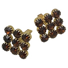 Boutons de manchette unisexe en strass Topaz des années 1960