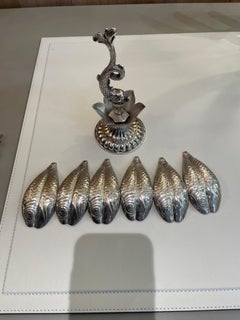 1960s United Kingdom Silver Plate Sturgeon Decor 6 Person Caviar Server