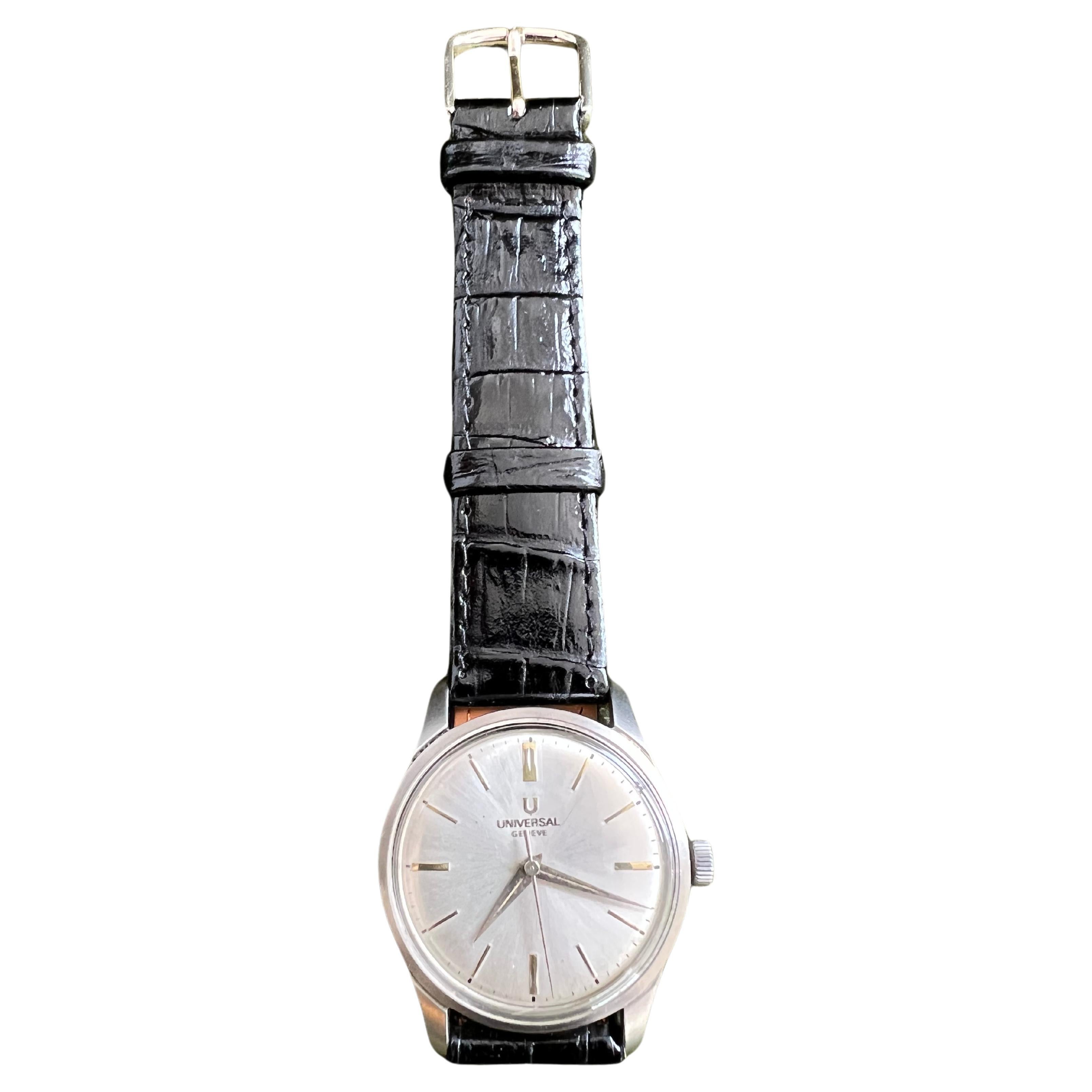  Vintage & Rare Universal Geneva White Face Circa 1960 Classic Dress Watch en vente