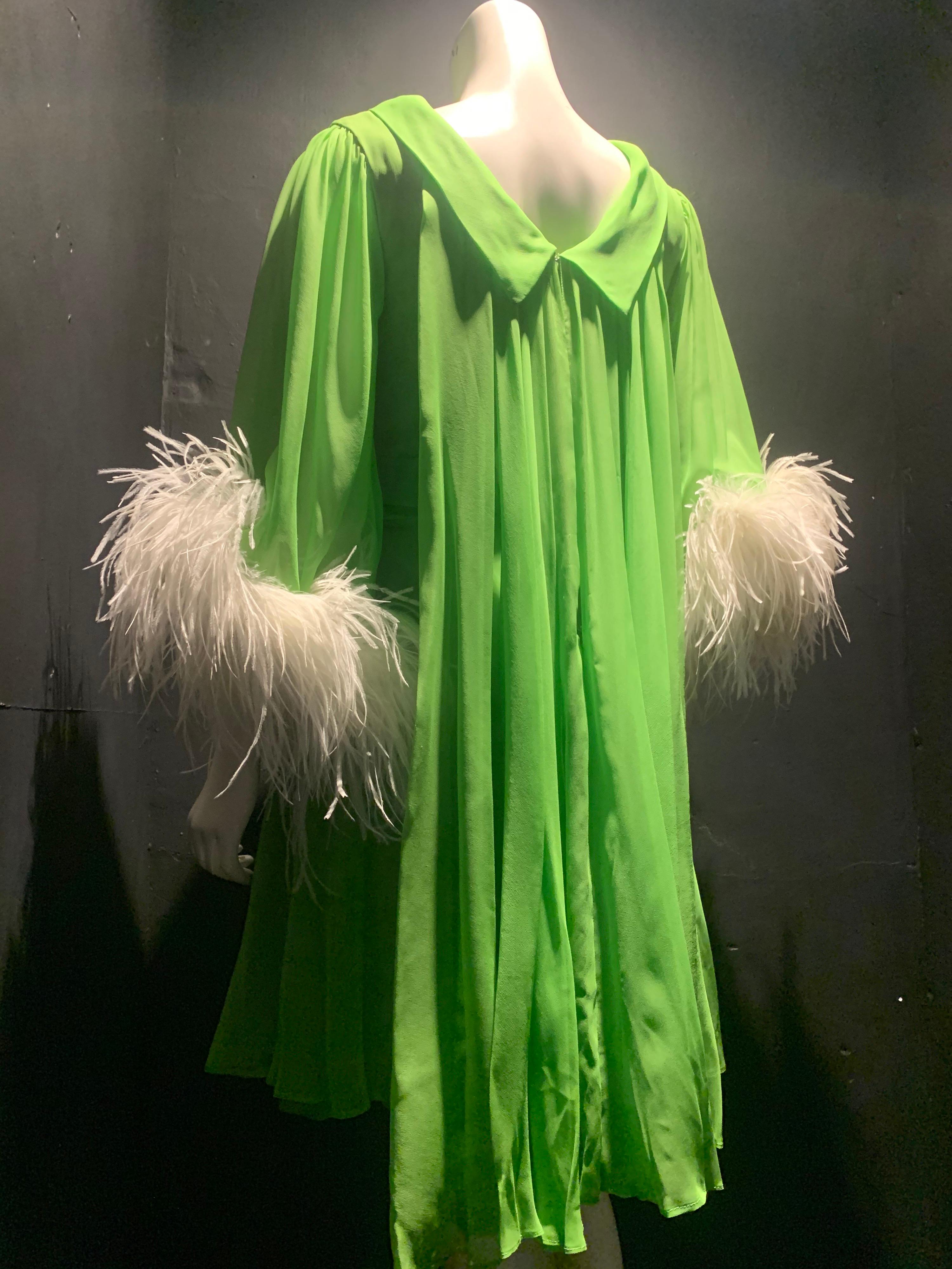 1960s Unlabeled Lime Silk Chiffon Cocktail Dress w/ Jeweled Belt & Ostrich Cuffs 1