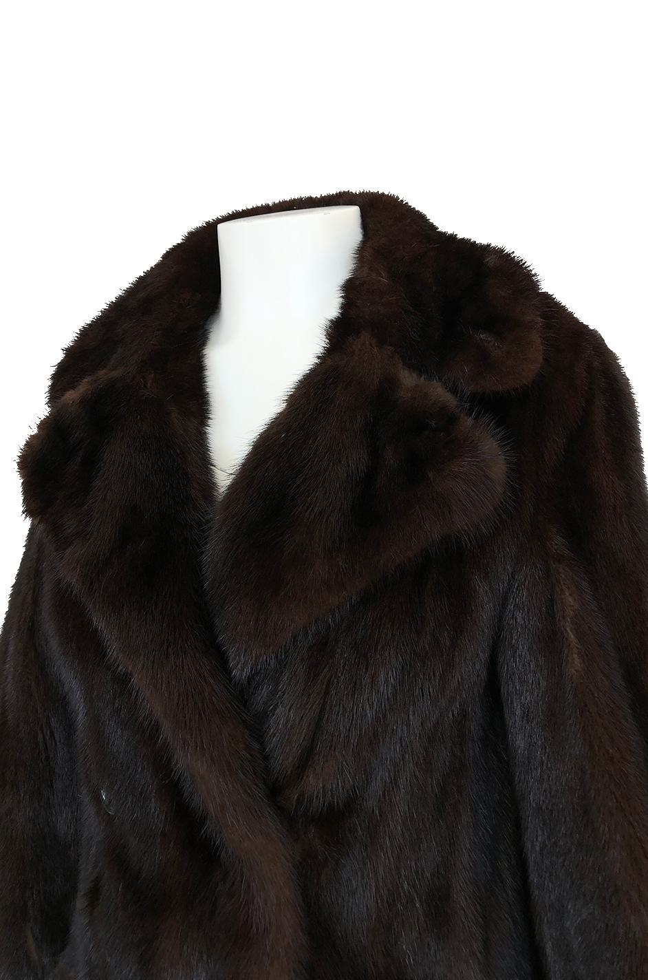 1960s Unlabeled Pierre Cardin Deep Chocolate Fur Pea Jacket or Coat 3